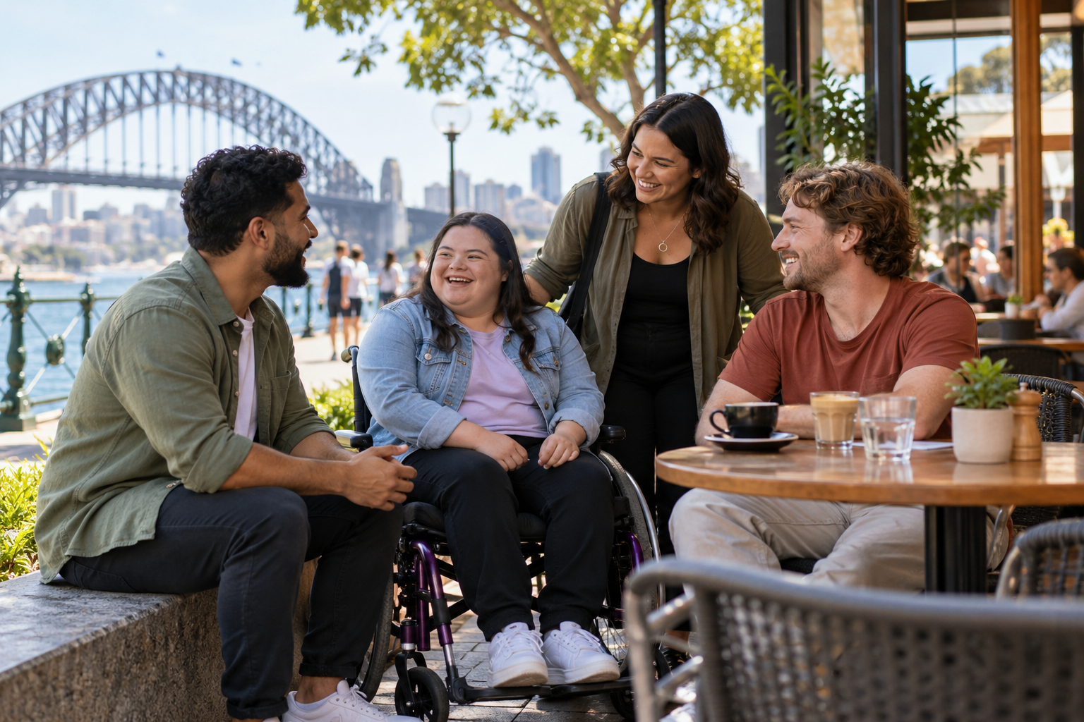 Illustrative scene of adults connecting in their community
